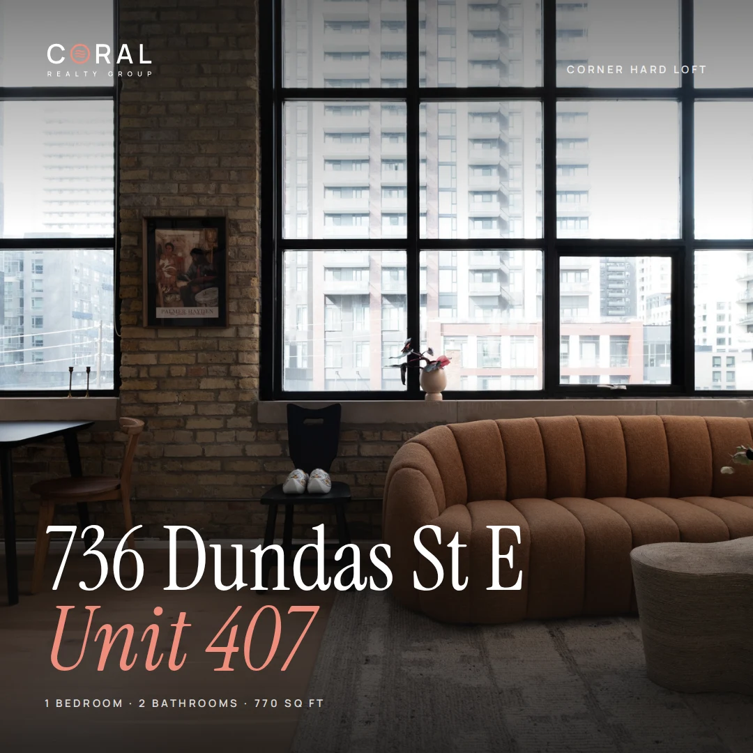 Cover of the Coral listing brochure for 736 Dundas St E, Unit 407